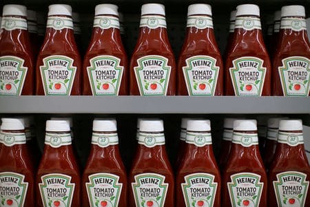 FILE PHOTO: Heinz tomato Ketchup is show on display during a preview of a new Walmart Super Center prior to its opening in Compton, California, U.S., January 10, 2017. REUTERS/Mike Blake/File Photo